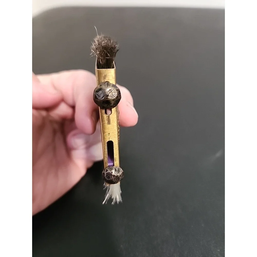 Antique Vintage Retractable Sliding Pocket Shoe Brush Nylon Brass‎ Accessory